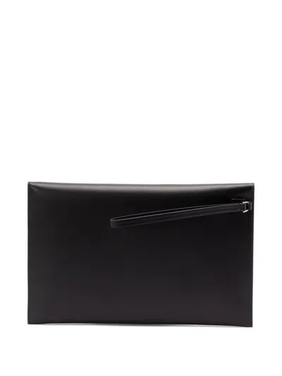 Fendi Large Flat Pouch With Envelope Design And Wrist Strap In Black