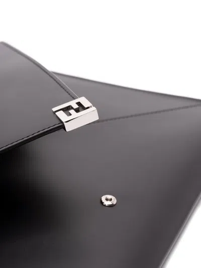 Fendi Large Flat Pouch With Envelope Design And Wrist Strap In Black