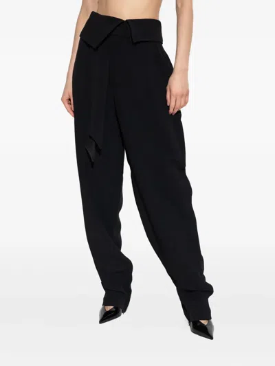Attico Wrap-effect Belted Trousers In Black