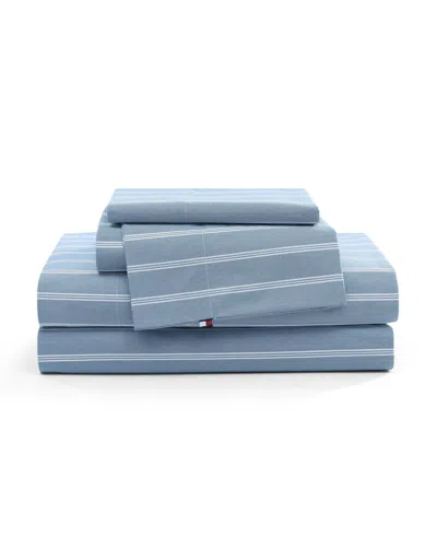 Tommy Hilfiger Printed 200-thread Count Cotton Percale 4-pc. Sheet Set, Full In Blue