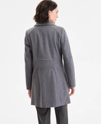 Anne Klein Petite Double-breasted Peacoat, Exclusively At Macy's In Gray