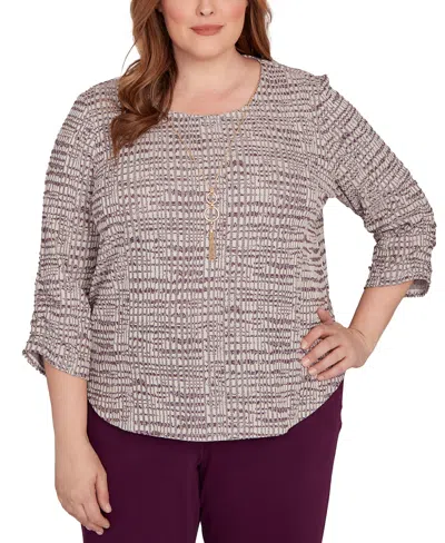 Alfred Dunner Plus Size Urban Legend Textured Shimmer Space Dye Top With Necklace In Blue