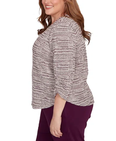 Alfred Dunner Plus Size Urban Legend Textured Shimmer Space Dye Top With Necklace In Blue