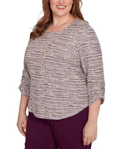 Alfred Dunner Plus Size Urban Legend Textured Shimmer Space Dye Top With Necklace In Blue