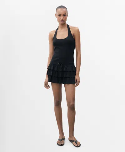 Mango Halter-neck Ruffle Dress Black In Black