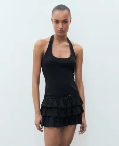 Mango Halter-neck Ruffle Dress Black In Black