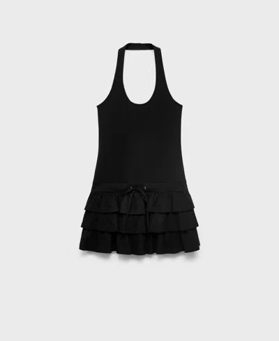 Mango Halter-neck Ruffle Dress Black In Black