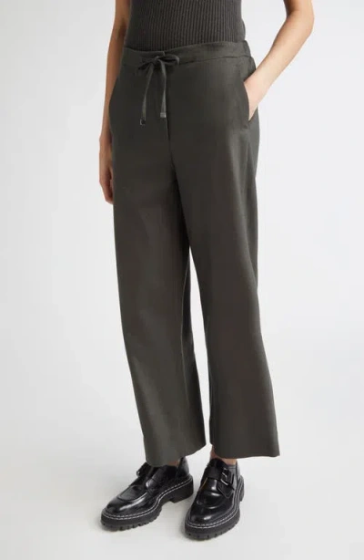 Max Mara Flora Stretch Virgin Wool Drawstring Pants In Green