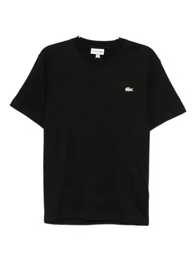 Lacoste Embroidered-logo Cotton T-shirt In Black
