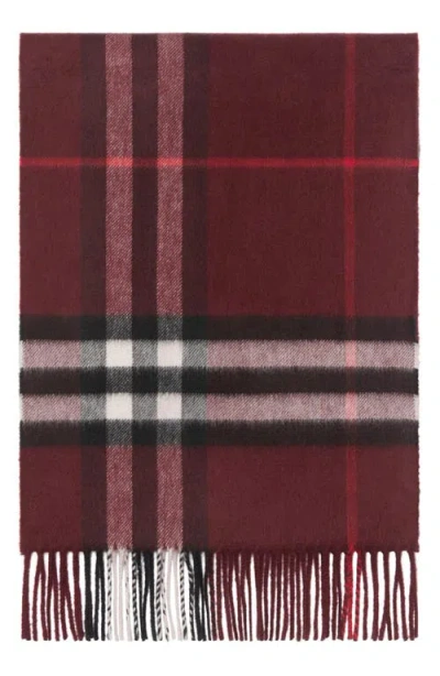 Burberry Check Patterned Cashmere Scarf Fringed Edges In Purple