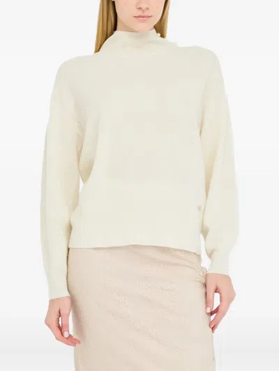 Liu •jo Liu Jo Off-white Pearl Embellished Puff Sweater In Neutral