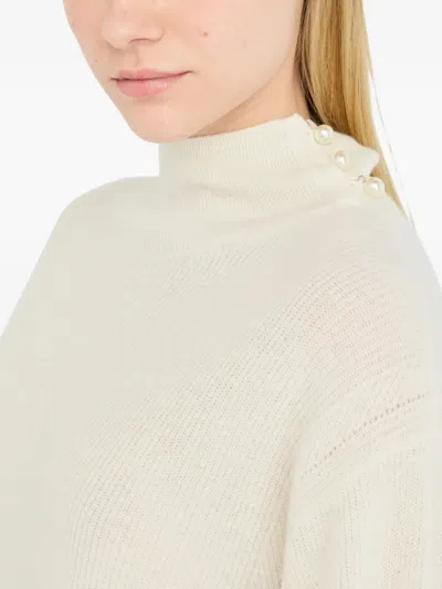 Liu •jo Liu Jo Off-white Pearl Embellished Puff Sweater In Neutral