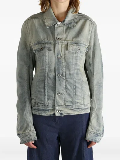 Rick Owens Drkshdw Long Sleeve Denim Jacket In Gray