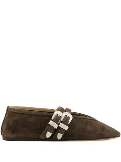 Le Monde Beryl Claudia Suede Western-buckle Ballerina Flats In Brown