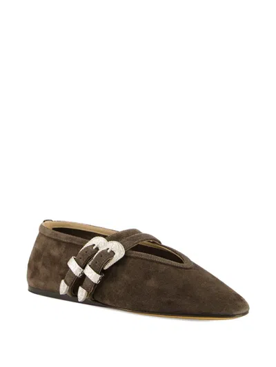 Le Monde Beryl Claudia Suede Western-buckle Ballerina Flats In Brown