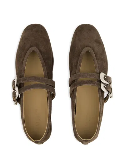 Le Monde Beryl Claudia Suede Western-buckle Ballerina Flats In Brown