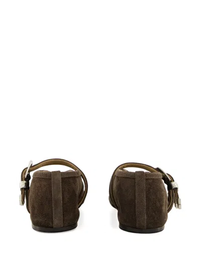 Le Monde Beryl Claudia Suede Western-buckle Ballerina Flats In Brown