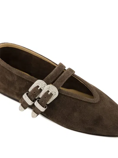 Le Monde Beryl Claudia Suede Western-buckle Ballerina Flats In Brown