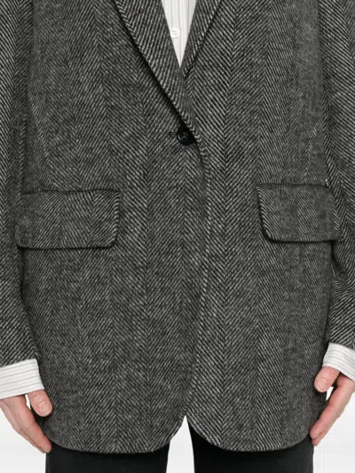 Ottod'ame Herringbone Single-breasted Blazer In Gray