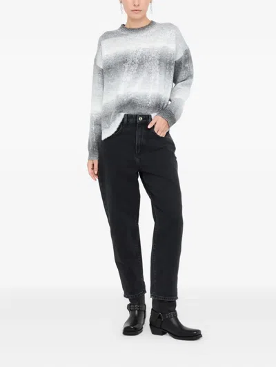 Liu •jo Liu Jo Grey Crew-neck Sweater With Rhinestones In Gray