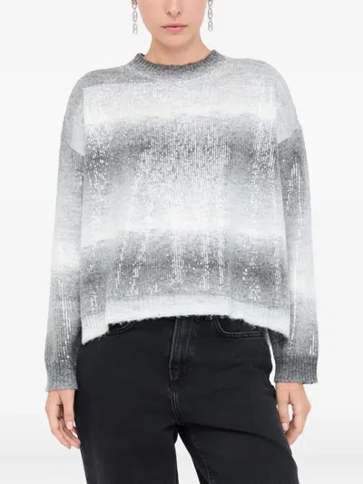 Liu •jo Liu Jo Grey Crew-neck Sweater With Rhinestones In Gray