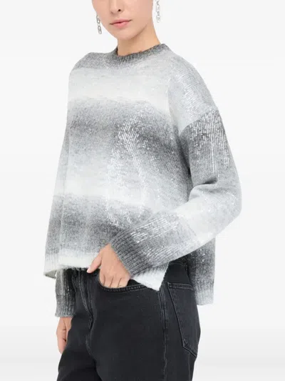 Liu •jo Liu Jo Grey Crew-neck Sweater With Rhinestones In Gray
