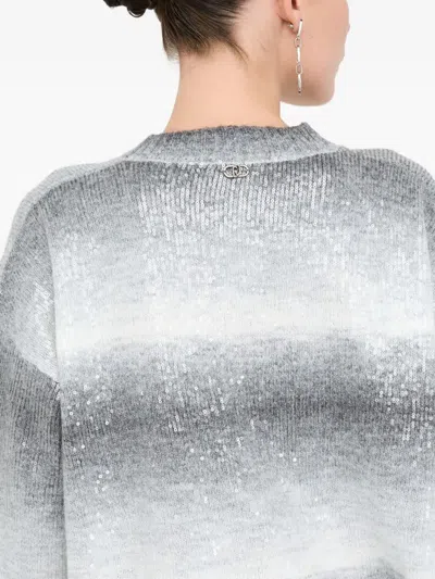 Liu •jo Liu Jo Grey Crew-neck Sweater With Rhinestones In Gray