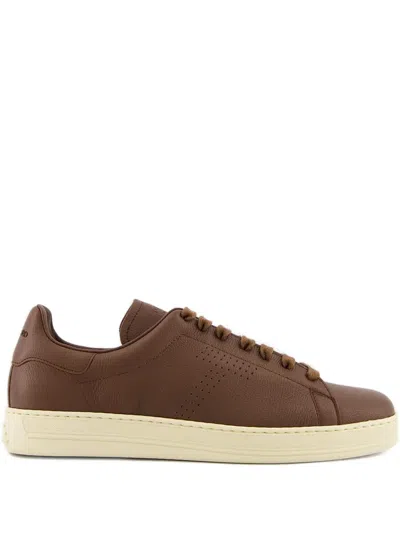 Tom Ford Warwick Leather Sneakers In Burgundy