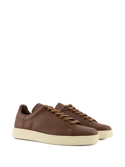 Tom Ford Warwick Leather Sneakers In Burgundy