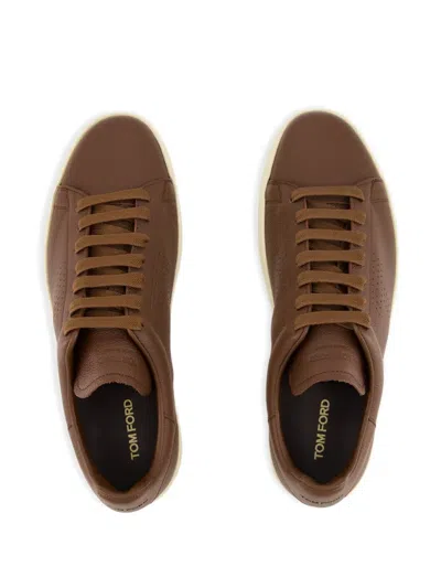 Tom Ford Warwick Leather Sneakers In Burgundy