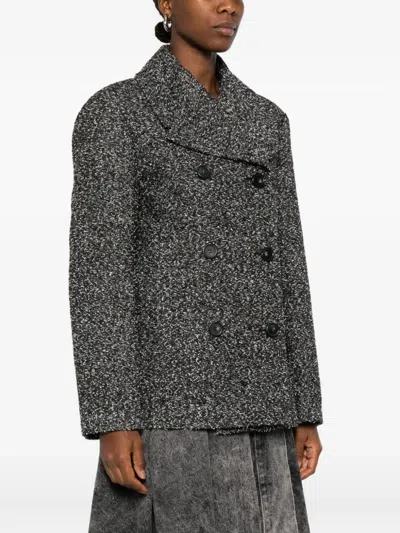 Sportmax Olaf Double Breast Wool Blend Short Coat In Gray