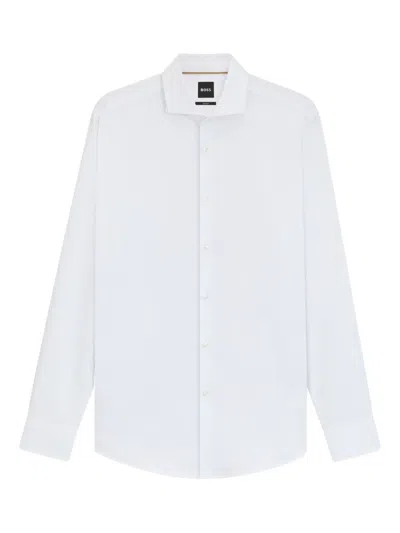 Hugo Boss Slim-fit Shirt In Italian-made Performance-stretch Jersey In White