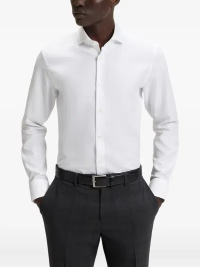 Hugo Boss Slim-fit Shirt In Italian-made Performance-stretch Jersey In White