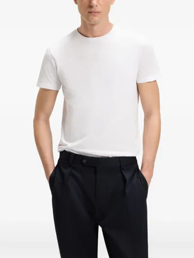 Hugo Boss Boss Mens White Crewneck Embroidered Branding Cotton-jersey T-shirt