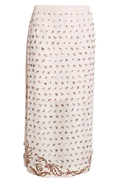 Dries Van Noten Viscose Midi Sokna Skirt Sheer Fabric Embellishments In Neutral