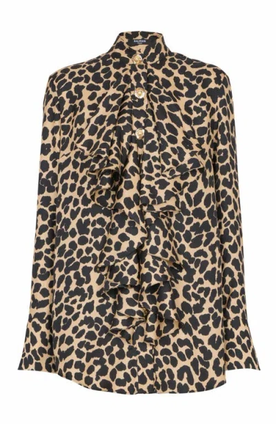 Balmain Leopard Print Jabot Collar Shirt In Animal Print