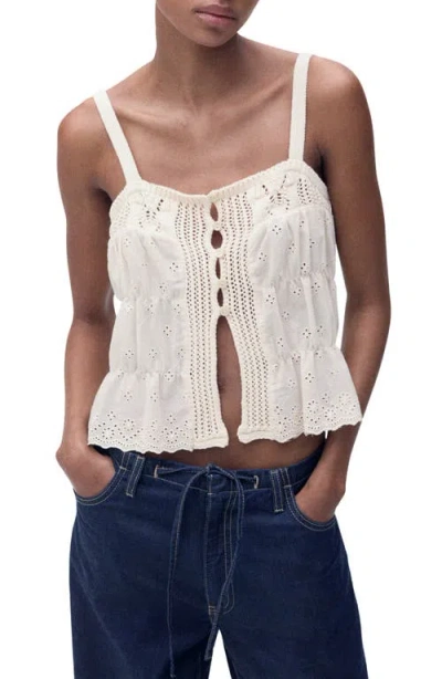 Mango Combined Top With Openwork Details Ecru In Neutral