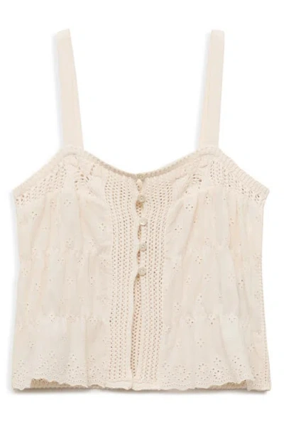 Mango Combined Top With Openwork Details Ecru In Neutral
