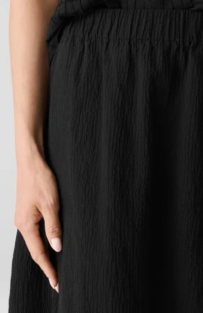 Eileen Fisher Crinkled Stretch Organic Cotton Midi Skirt In Black