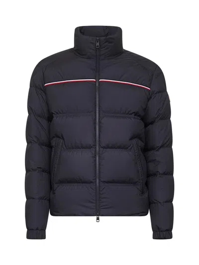 Moncler Puffer Jacket With High Collar And Quilted Design In Blue