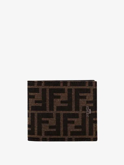 Fendi Ff Jacquard Fabric Bi-fold Wallet Accessories In Brown
