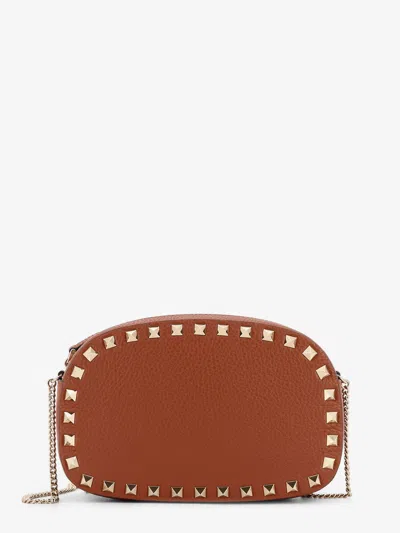 Valentino Studded Leather Crossbody Bag With Chain Strap In Brown