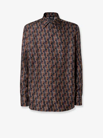 Fendi Nity Print Silk Long-sleeved Shirt In Multi