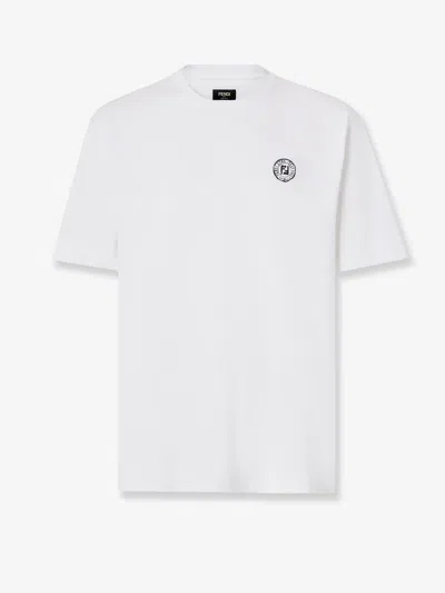 Fendi Stamp Crew Neck Patch Detail Short Sleeves In White