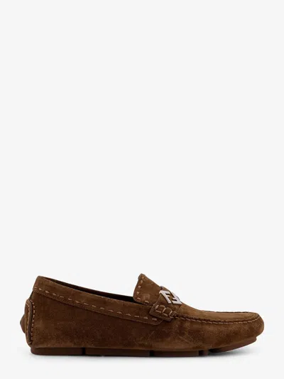Fendi Men Driver Crosta Suede Loafers In Brown