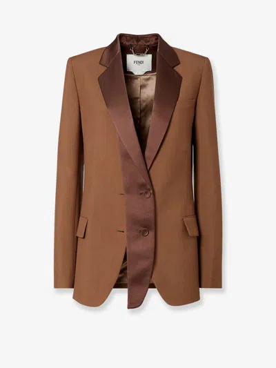 Fendi Women Single-breasted Tailored Blazer In Brown