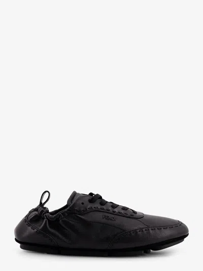 Fendi Stretchy Heel Round Toe Rubber Sole Sneakers In Black
