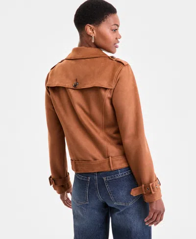 Steve Madden Women's Belted Faux-leather Jacket In Brown