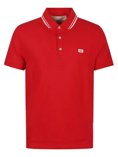 Valentino Vlogo Patch Cotton Piqué Polo Shirt In Red