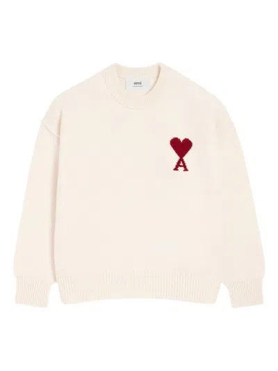 Ami Alexandre Mattiussi Ami Paris Ami Heart Design Wool Sweater In Intarsia Knit In White